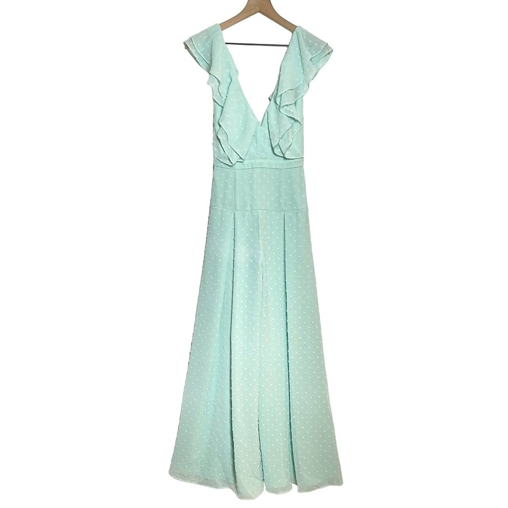 Fame & Partners Free People Jacy Jumpsuit Womens Size 0 Mint Green Ruffle Lowcut